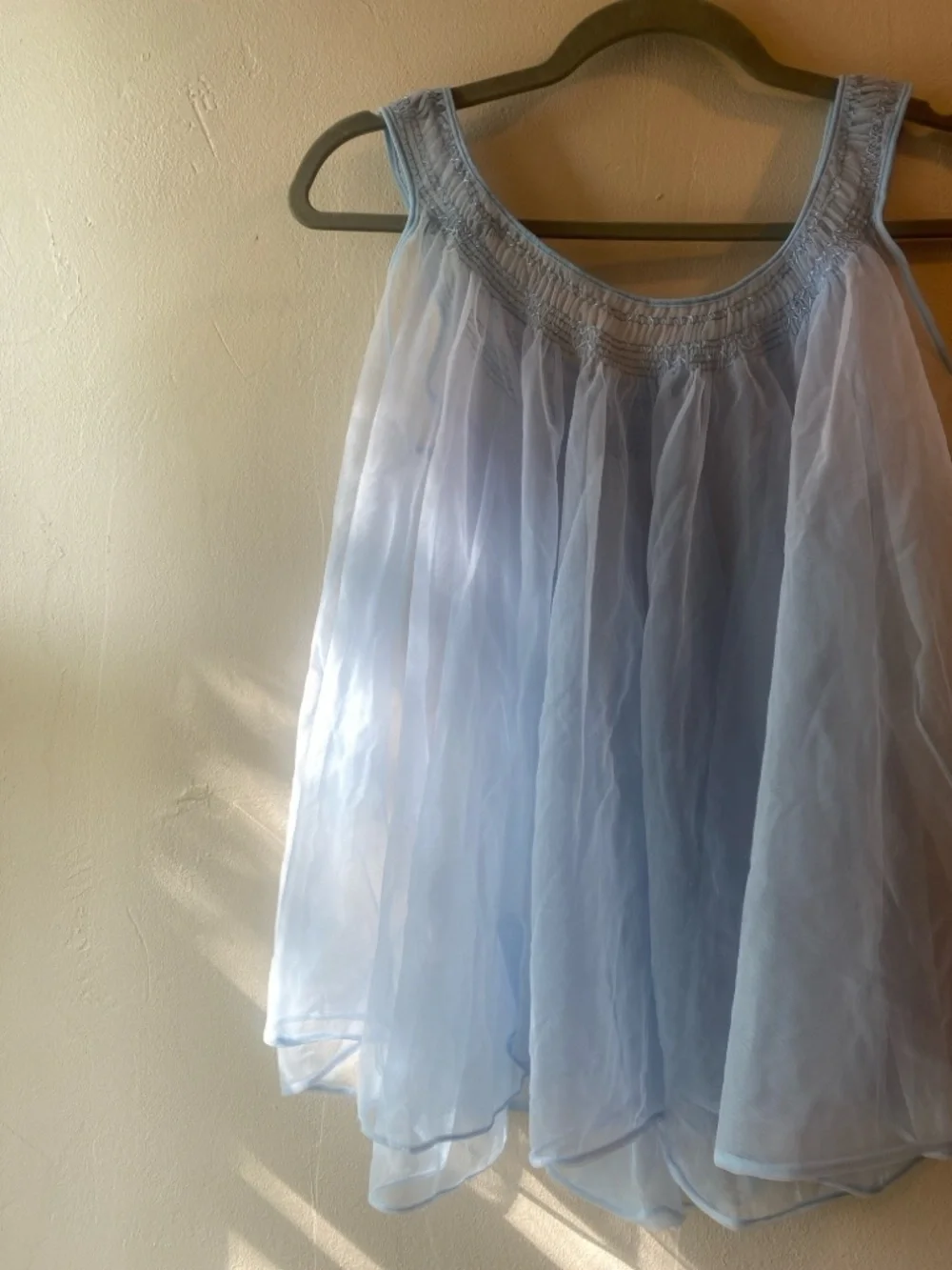 Vintage Light Blue Sheer Sleeveless Babydoll Top - Picture 4 of 7